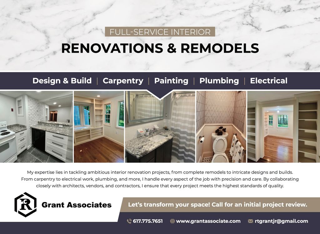 Multi-room renovation flyer with examples of kitch