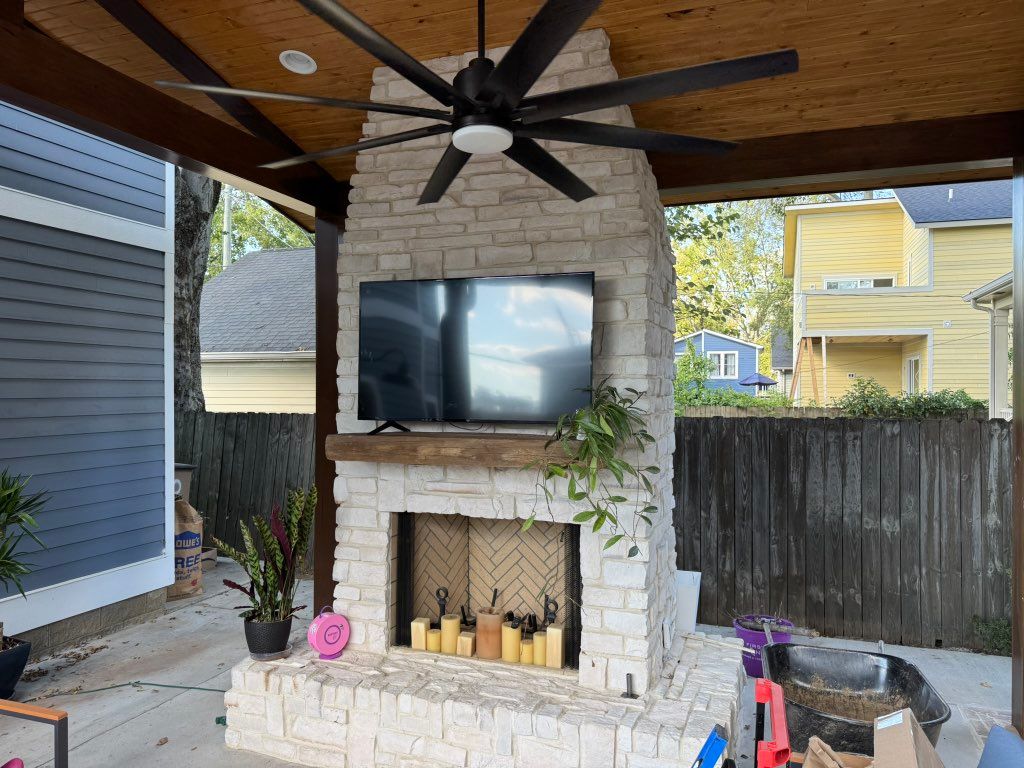 Installed outdoor floating shelf made of large sla