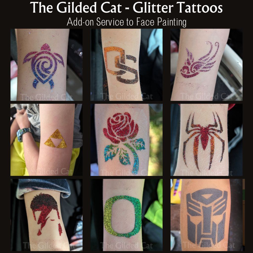 Glitter tattoos are a fun add-on to face painting!
