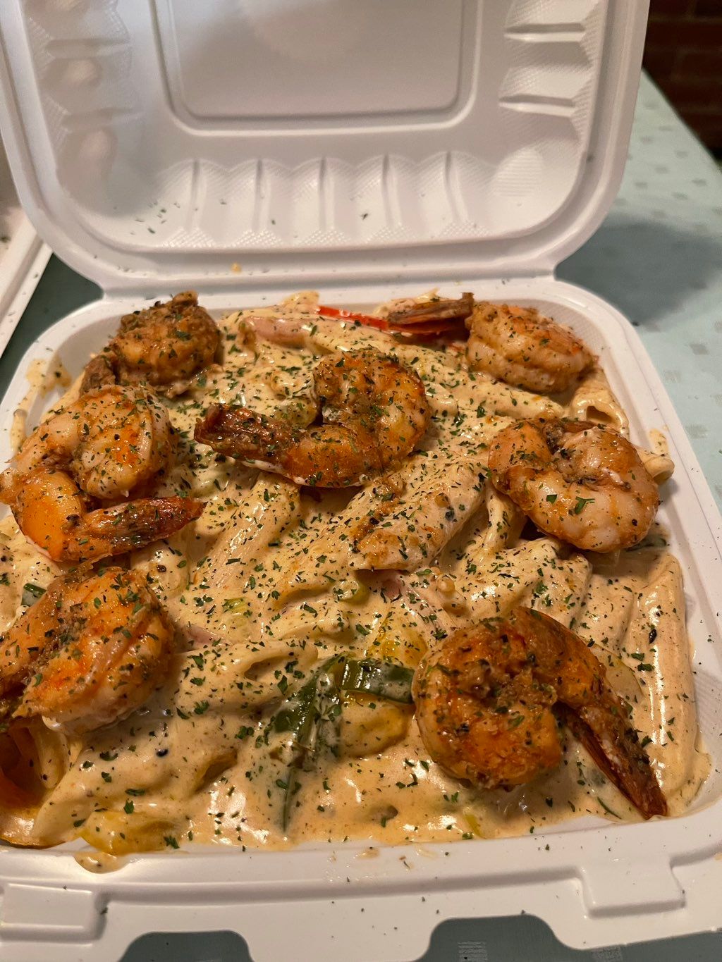 Creamy Penne Pasta w/ Grilled Shrimp Plate Plate