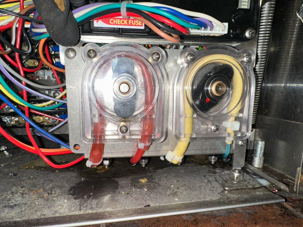Commercial washer detergent and rinse pumps