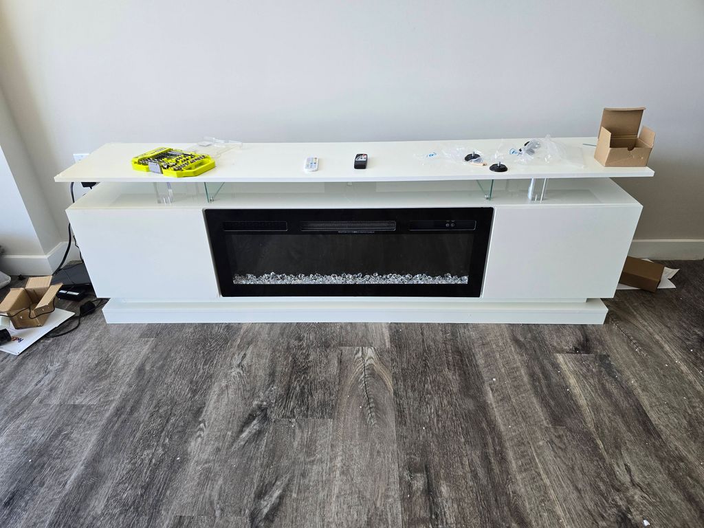 Assembly of TV stand with built-in fireplace and L