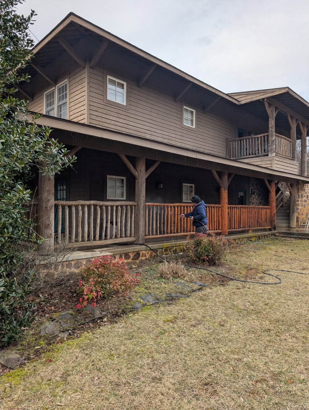 Pressure washing at Massanetta Springs lodge