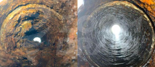 Before and After Hydro Jetting Main Sewage Line