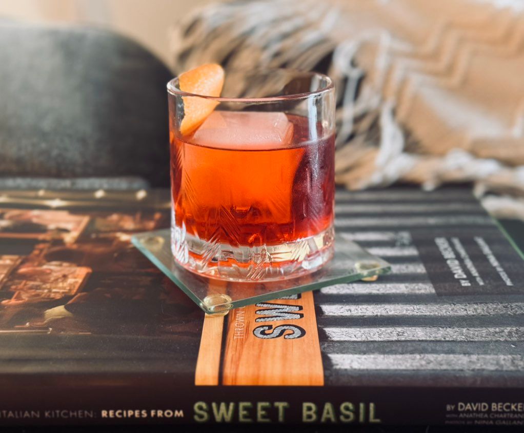 Hendricks Negroni with a big block of ice