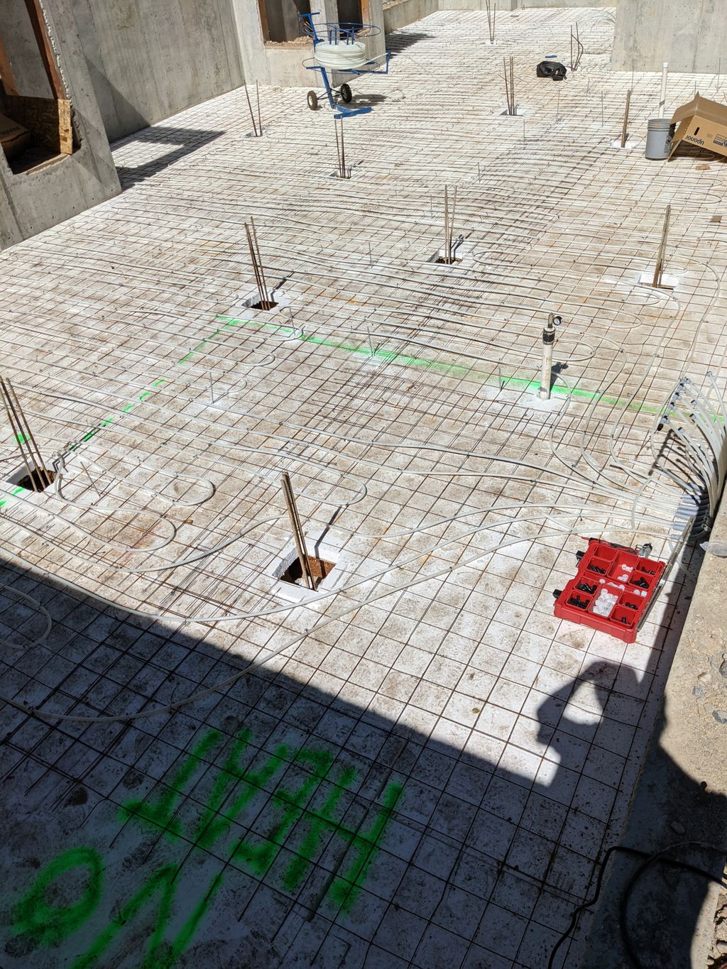 Installed tubing going to manifolds to be embedded