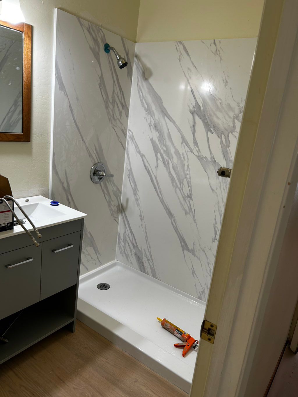 Bathtub to shower conversion with quartz panel