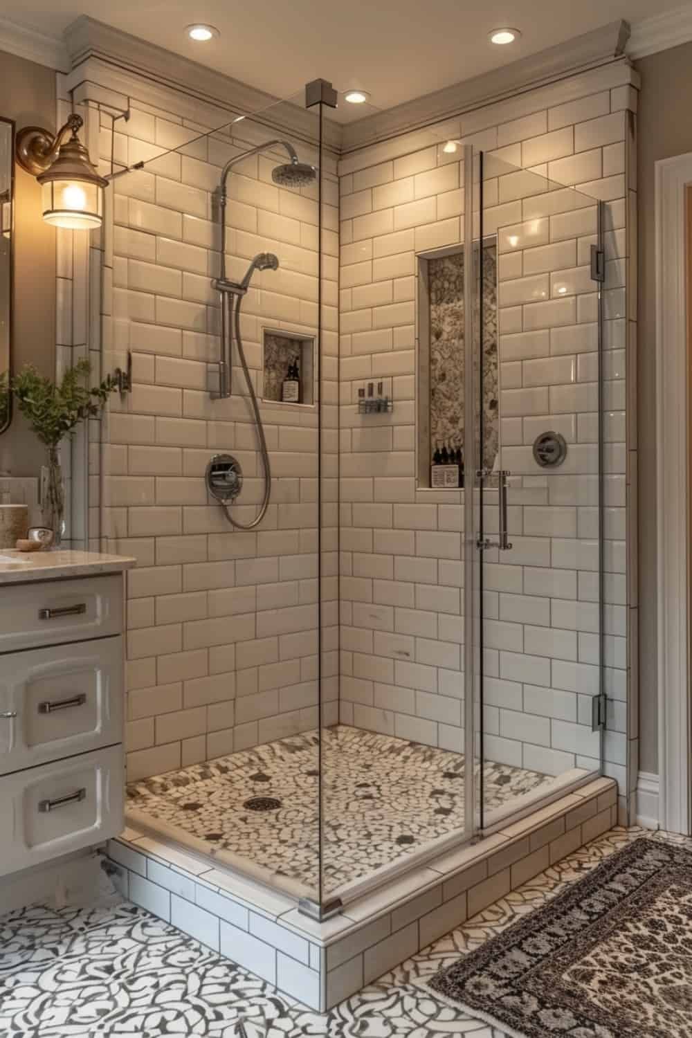 Traditional Walk-In Shower with Subway Tiles
