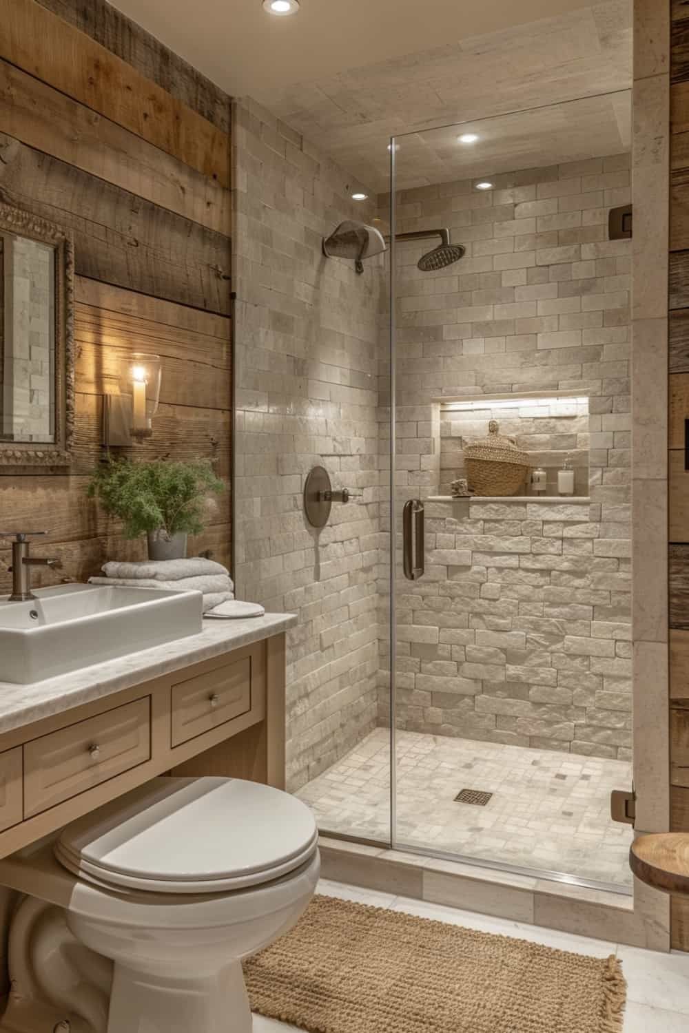 Rustic Charm Walk-In Shower with Wood Accents