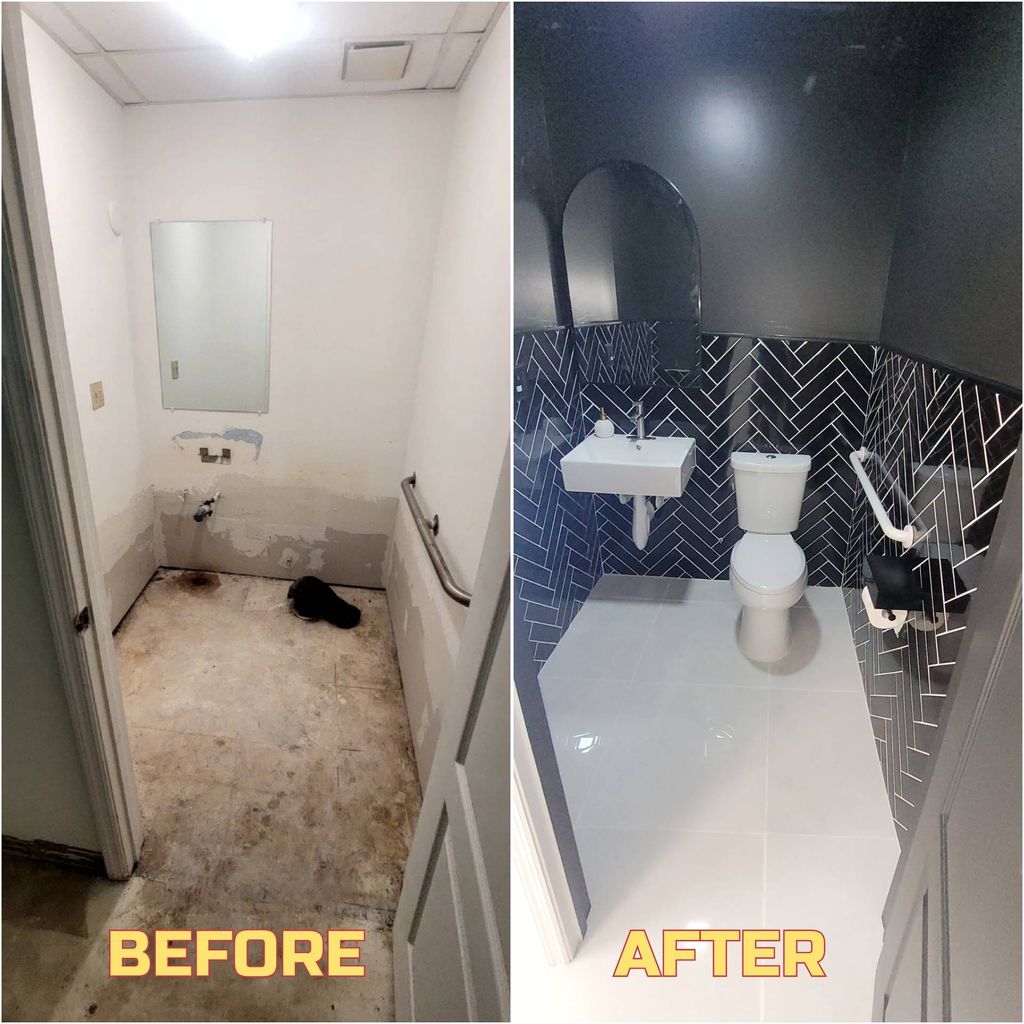 Before and after full bathroom remodel at a med sp