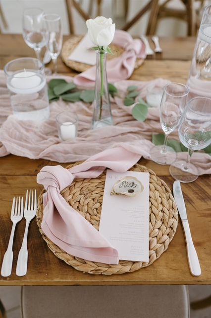 Blush Pink Table Runners and Woven Chargers