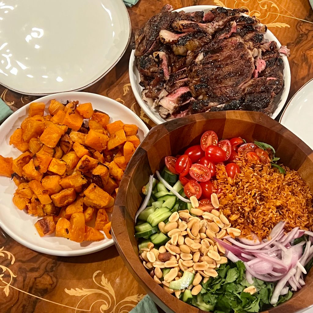 Grilled Ribeye and Crispy Rice Salad