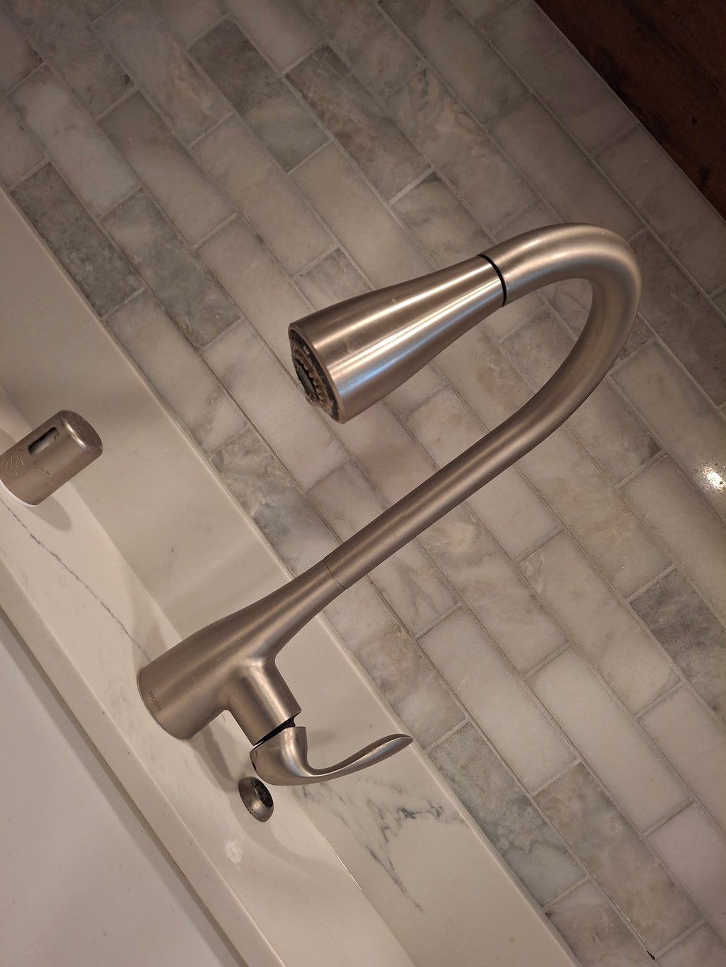 Before- broken kitchen faucet handle/leaking 