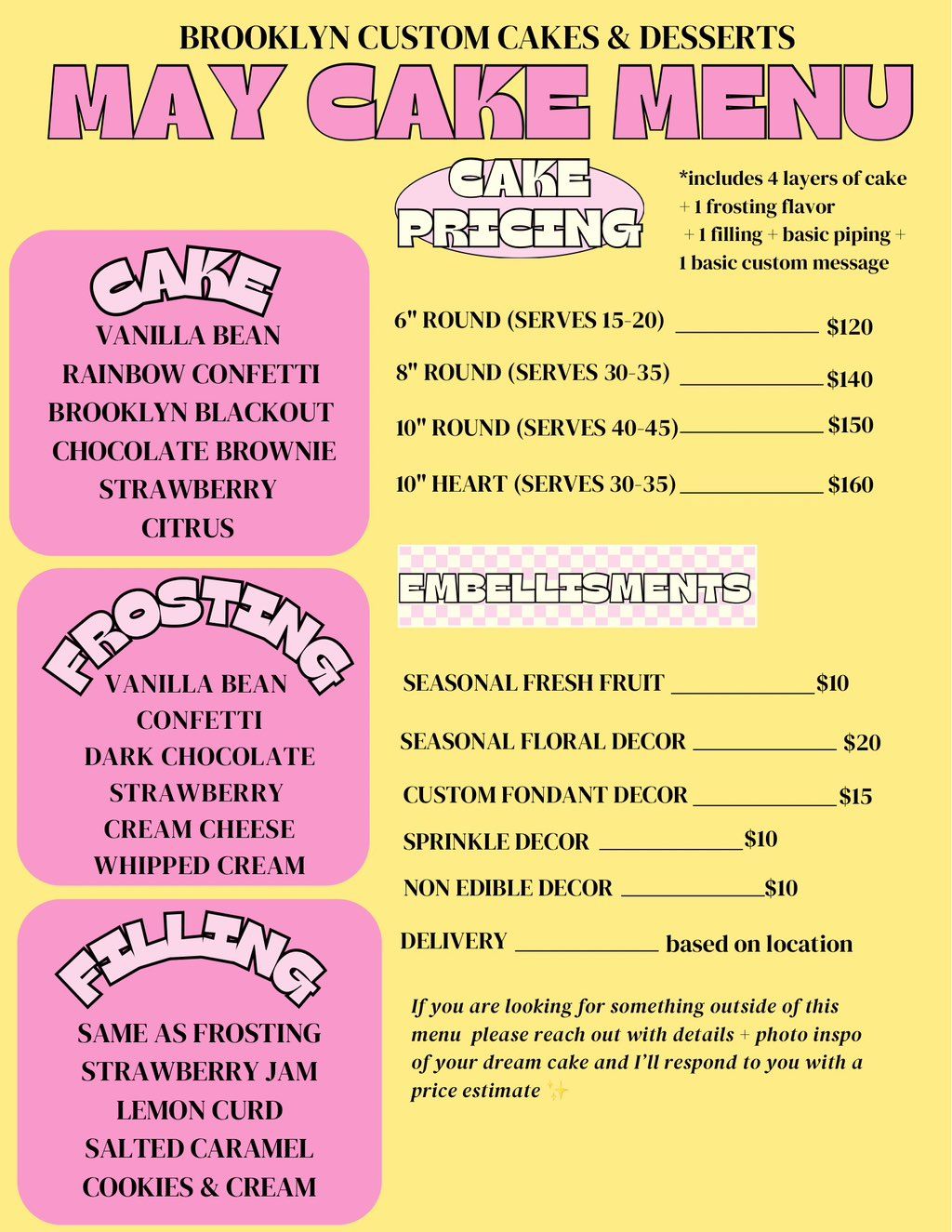 Current Cake Menu