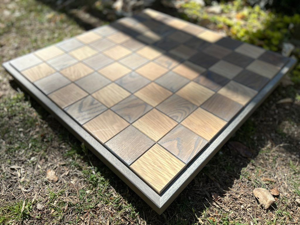Custom chessboard for an aficionado. 