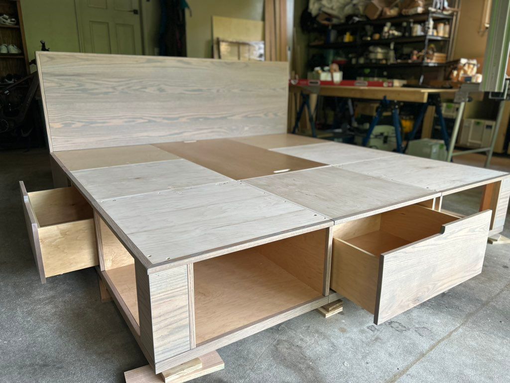 Largest custom king bed with three drawers and noo