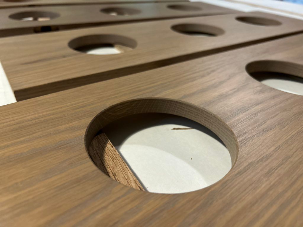 Custom oak shutters on soss hinges. 