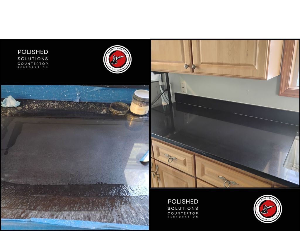 After of chemical etch in quartz countertop.