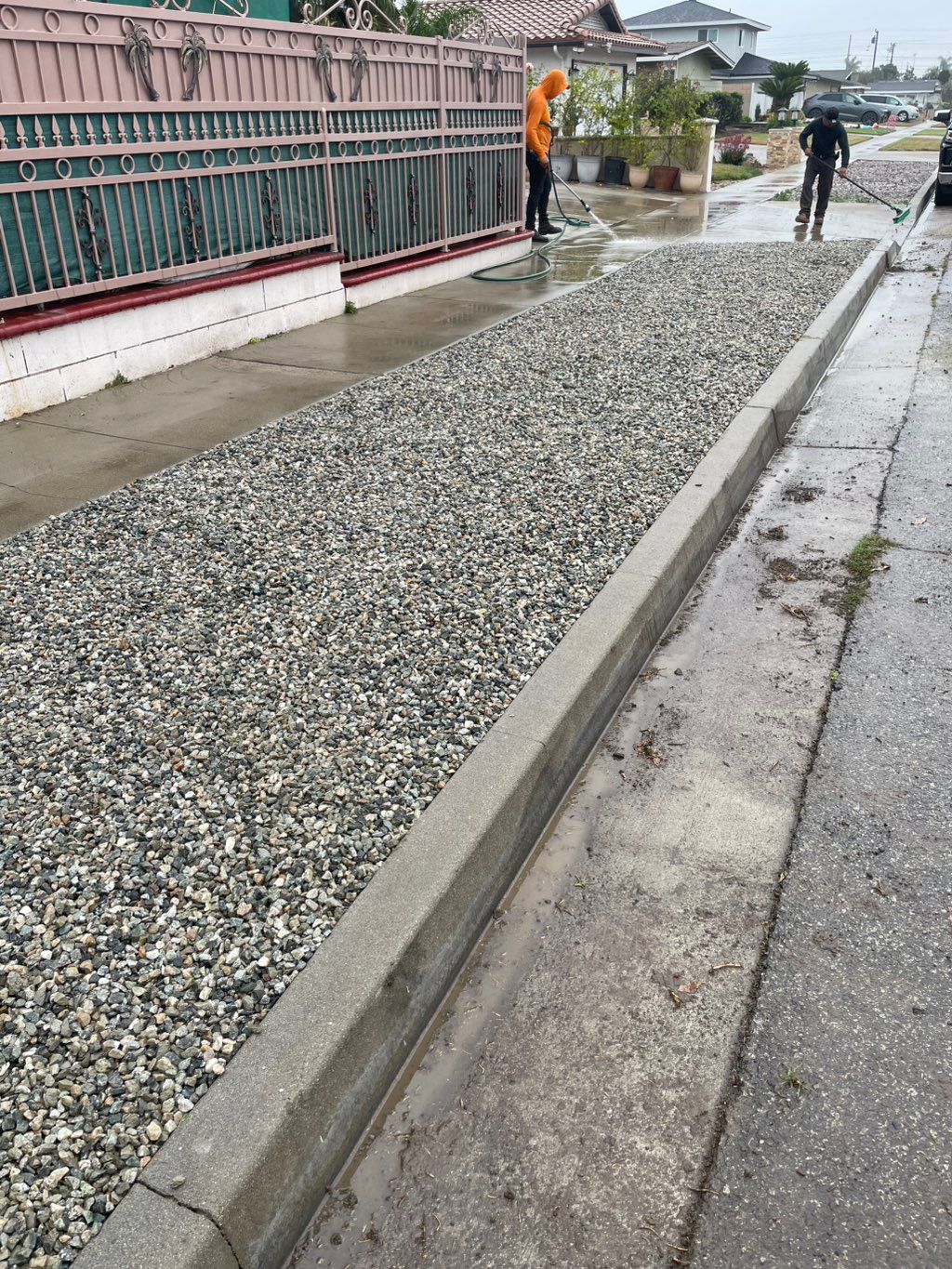 Plain gravel with weed barrier beneath to prevent 