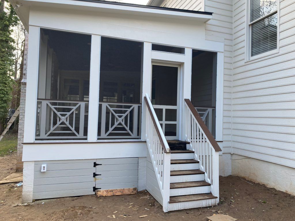 Screen porch with custom railings 