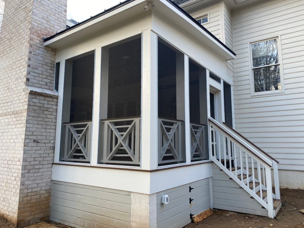 Screen porch with custom railings