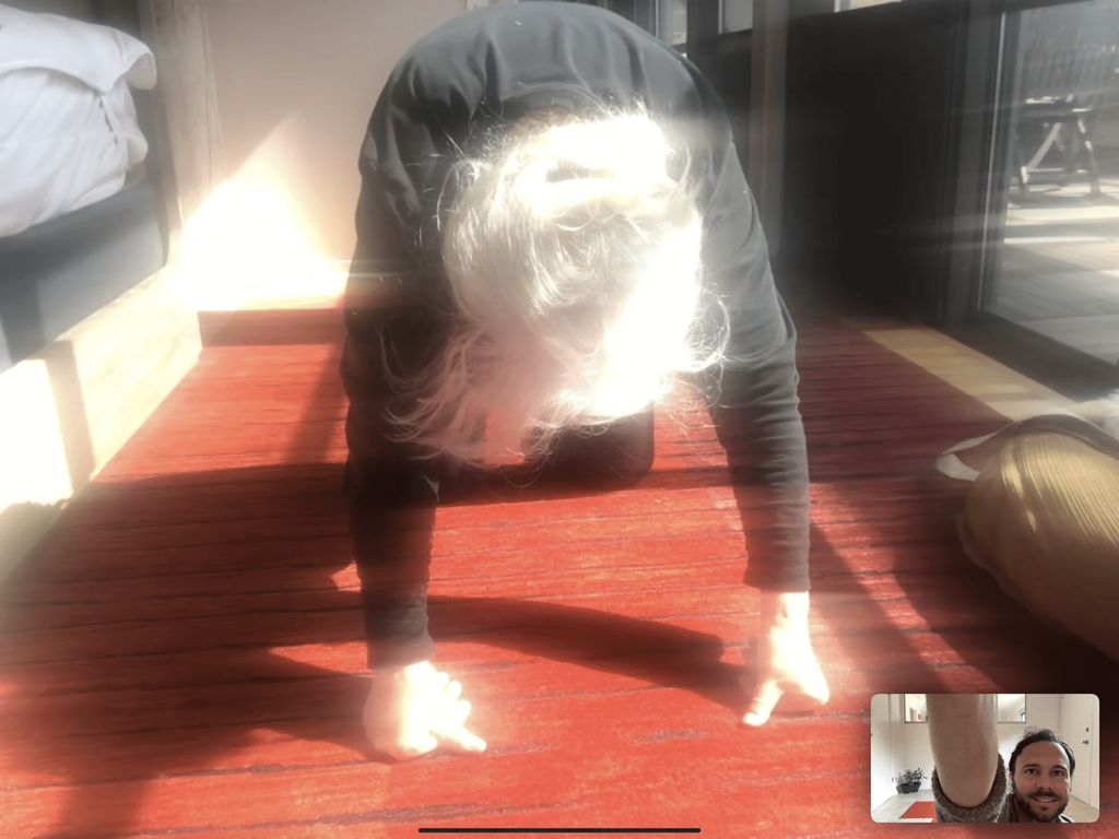 78 Year old client doing spinal mobility poses