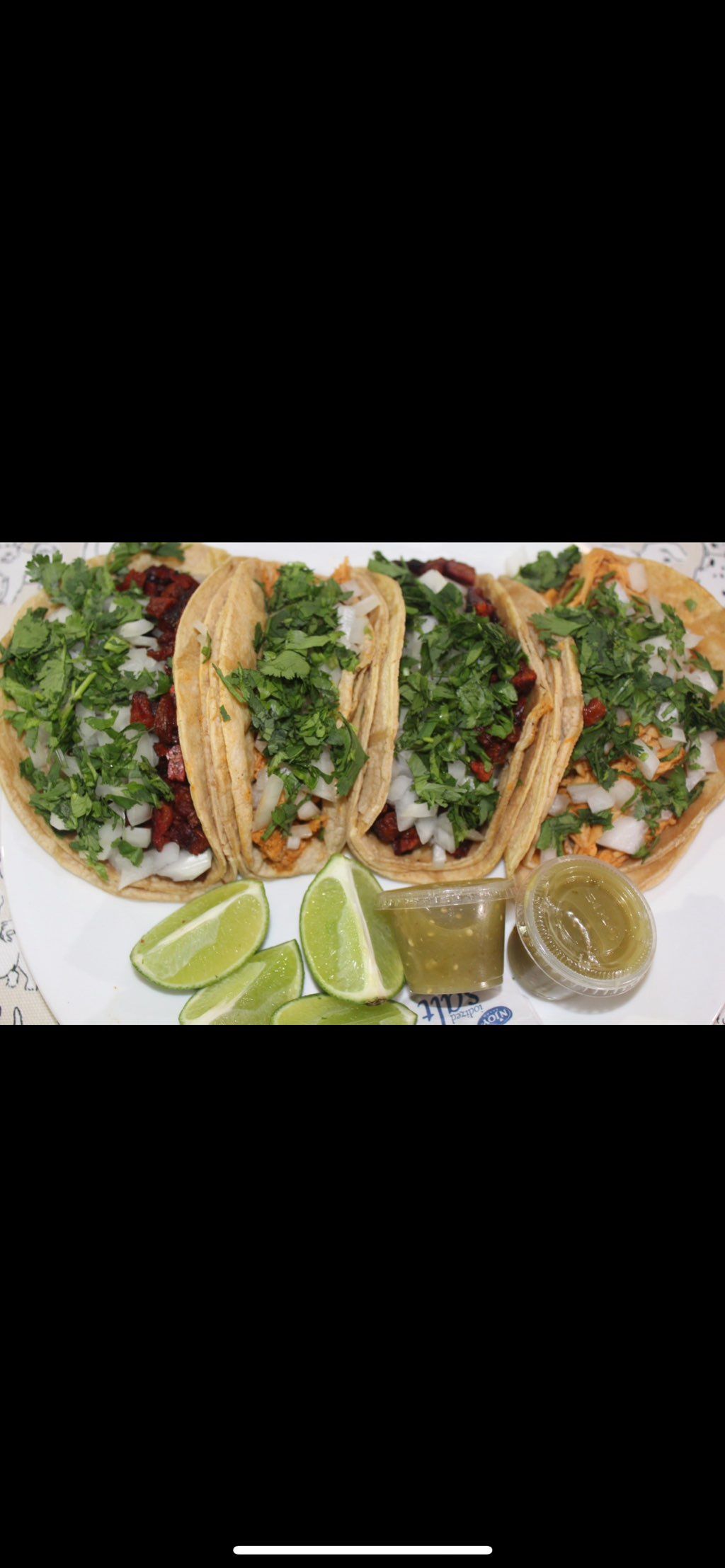 Carne Asada y Pollo tacos with homemade salsa verd