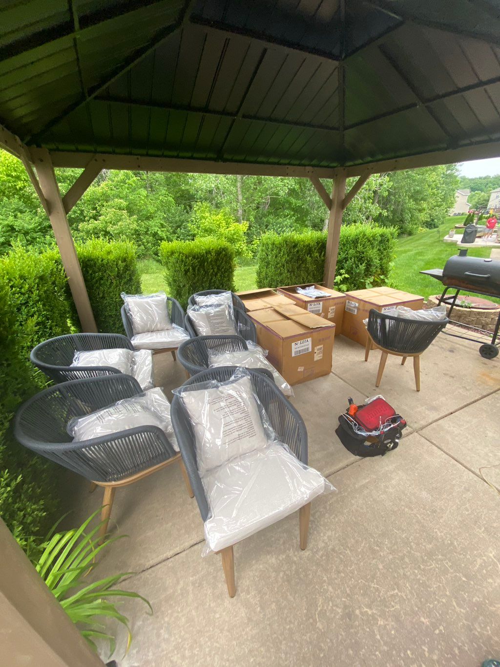 Unpacking, assembly and installation of gazebo, as