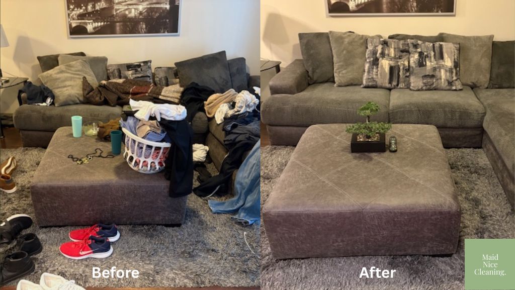 From mess to tidy in no time! ✨ This living room w
