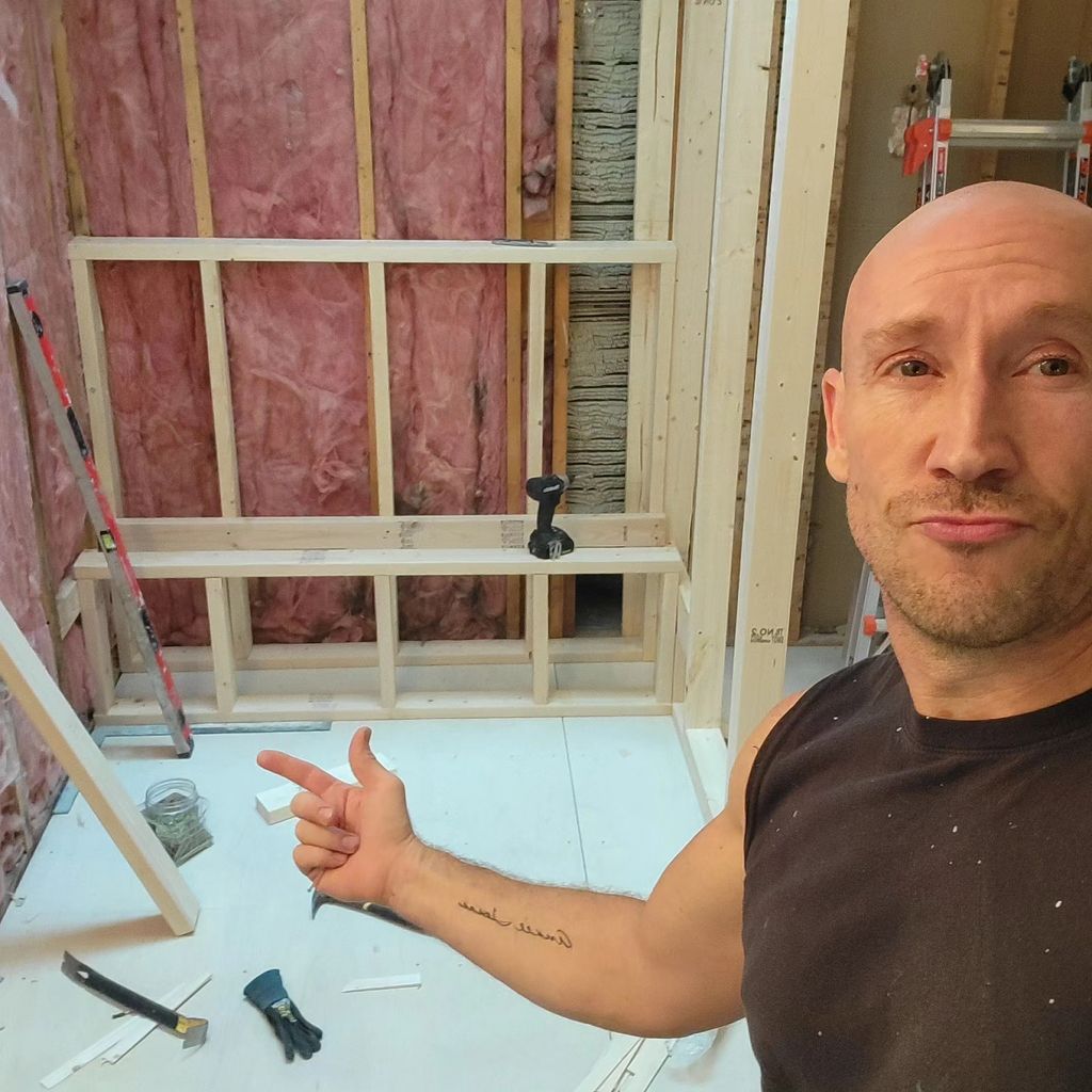 Shower with ledge and bench build, featuring yours
