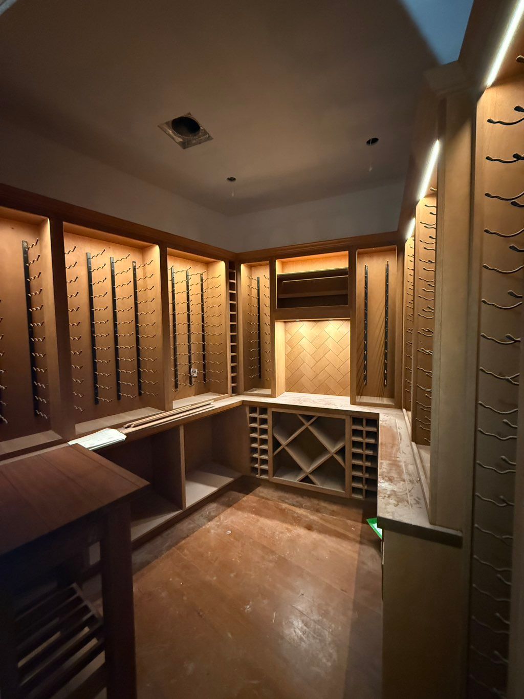 Wine room low voltage lights in cabinets 