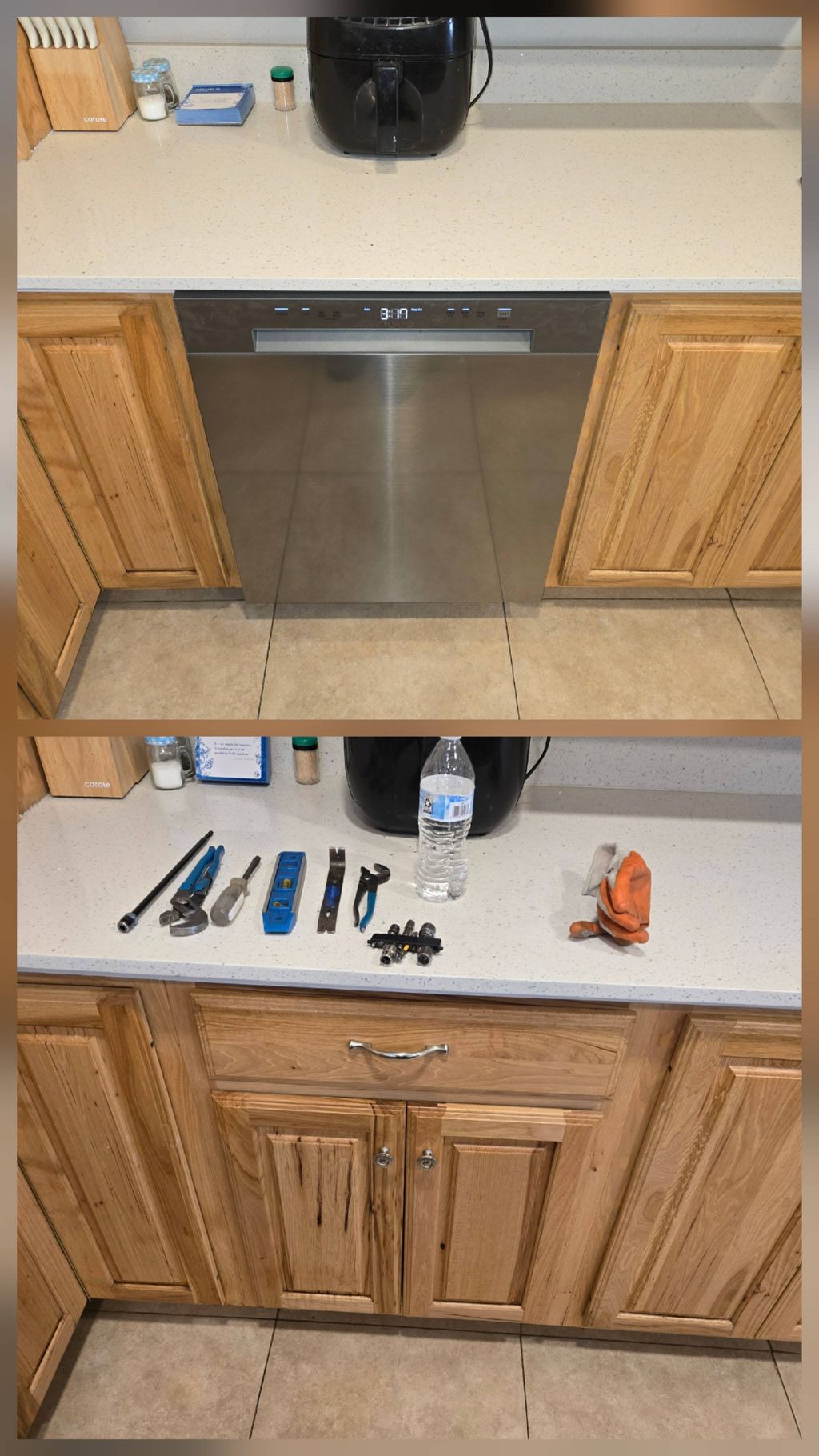before & after. created space for a dishwasher 