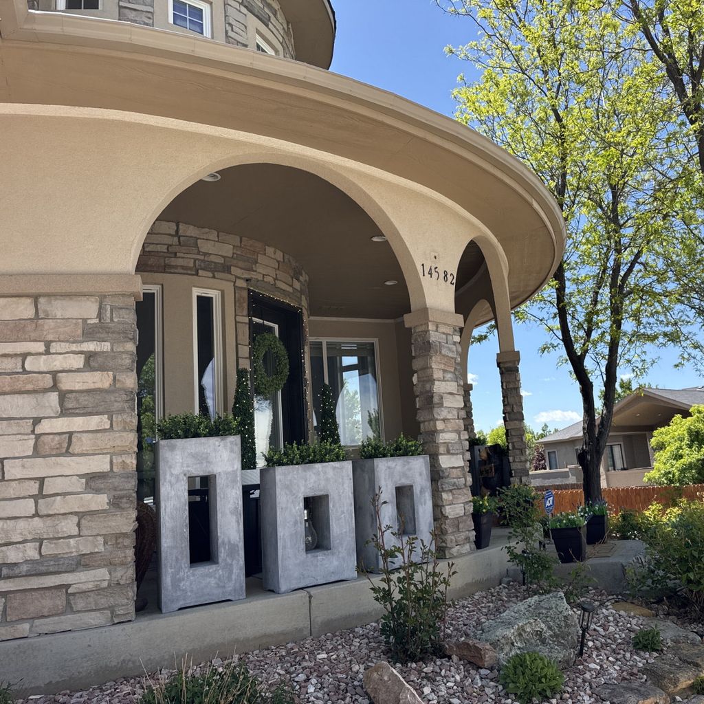 Gutters installed on a turret.