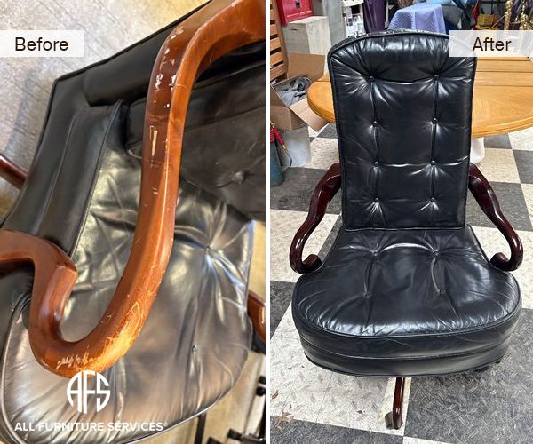 office chair repair wood arm base refinsihing leat