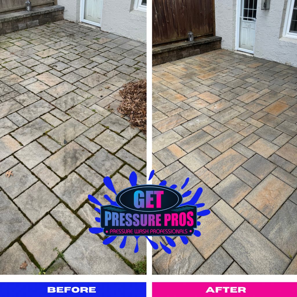Patio cleaning before sanding and sealing.
