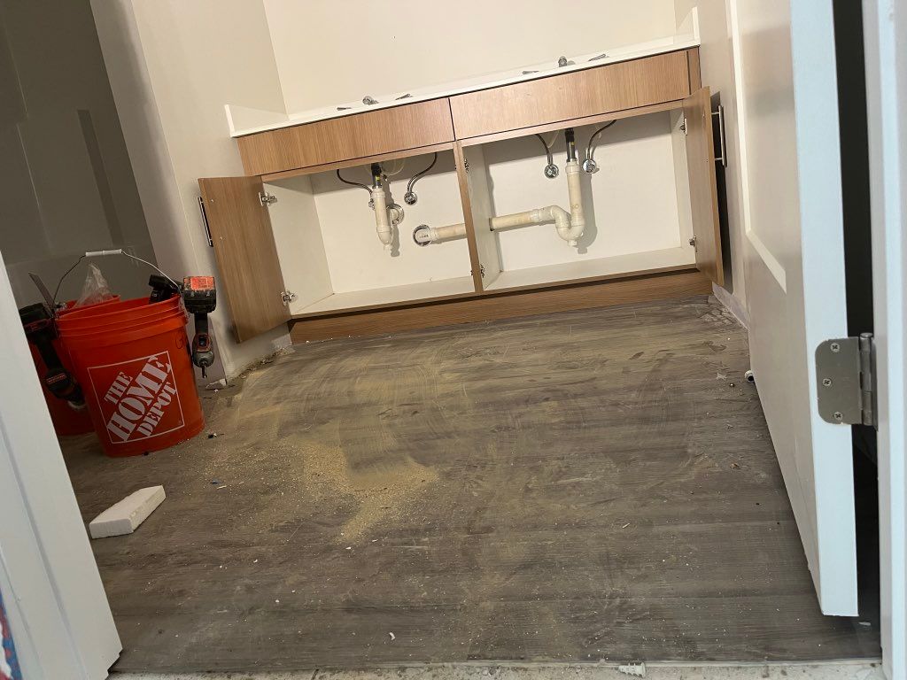 Finished bathroom sink. Faucet, and drain installe