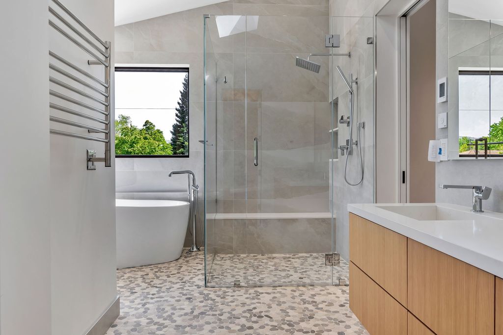 Primary bathroom vanity and shower