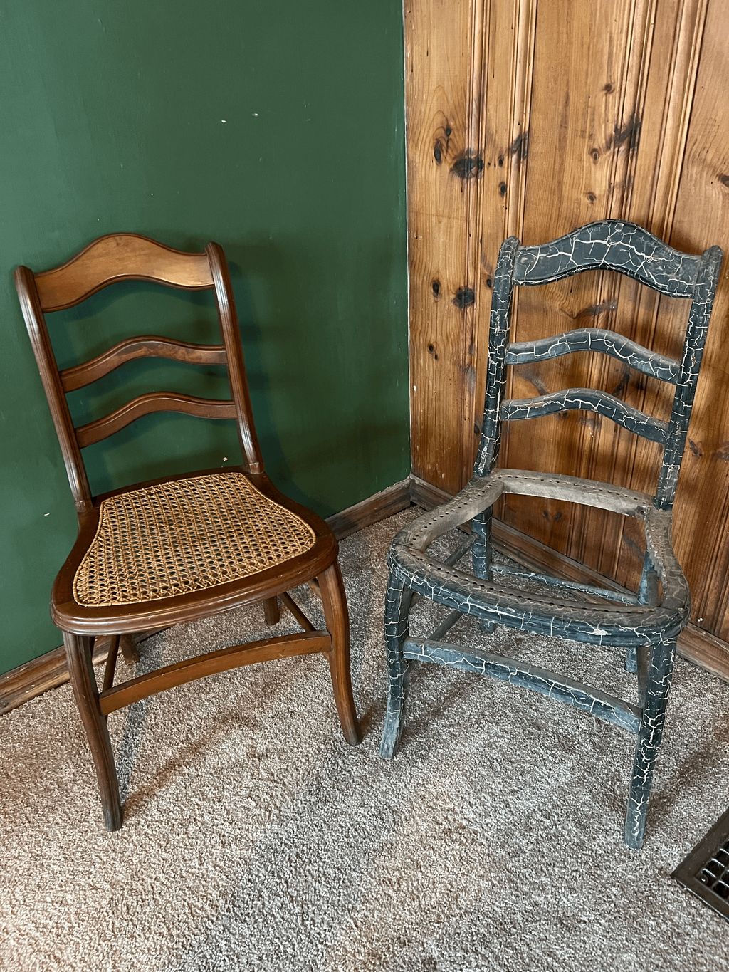 Before and after of a chair that was in seriously 