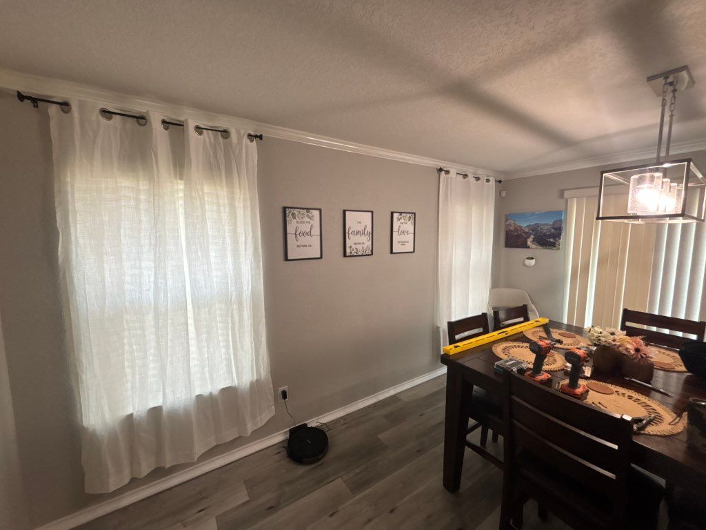 Completed curtain hanging