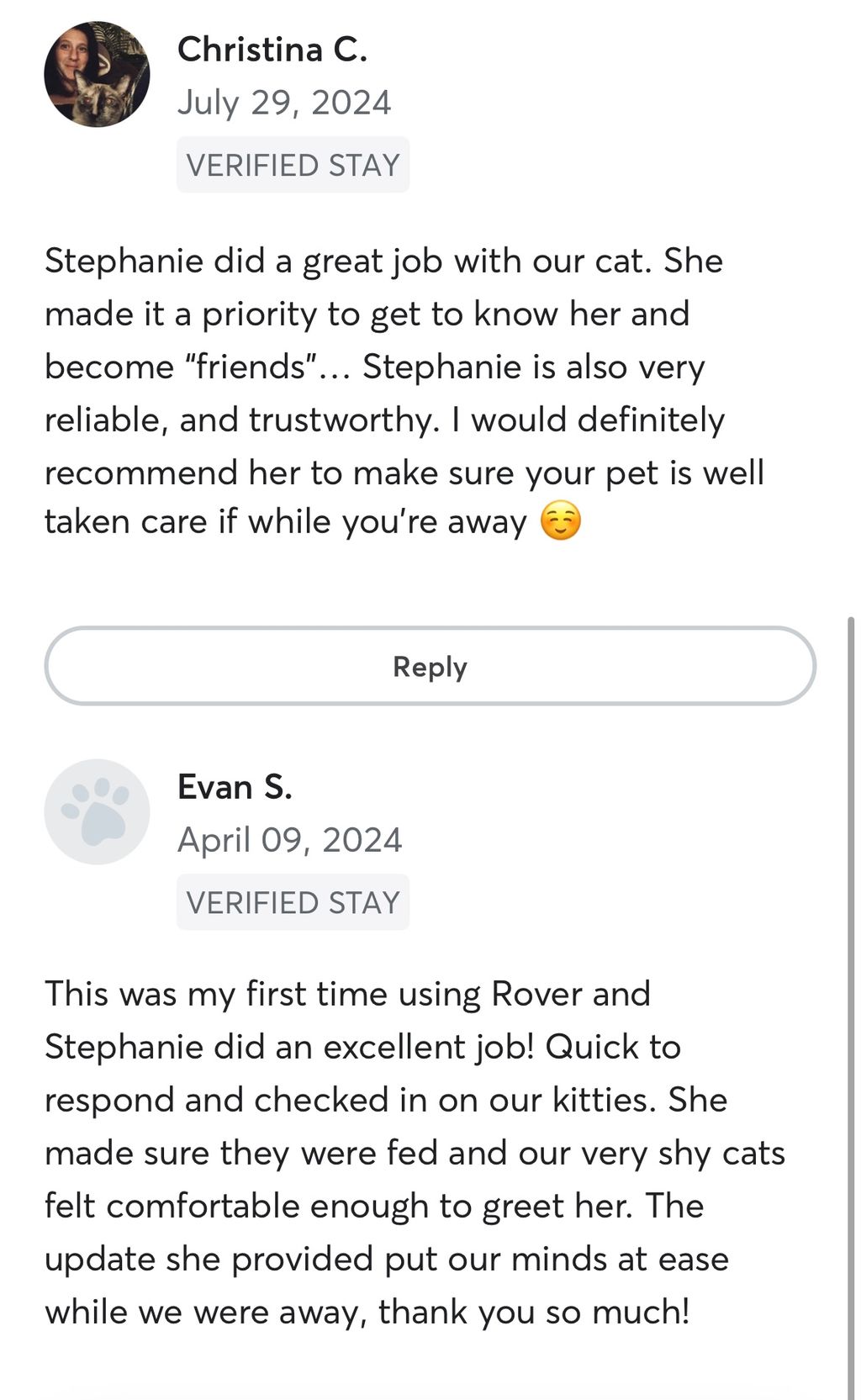 I took a screenshot of my reviews from the Rover a