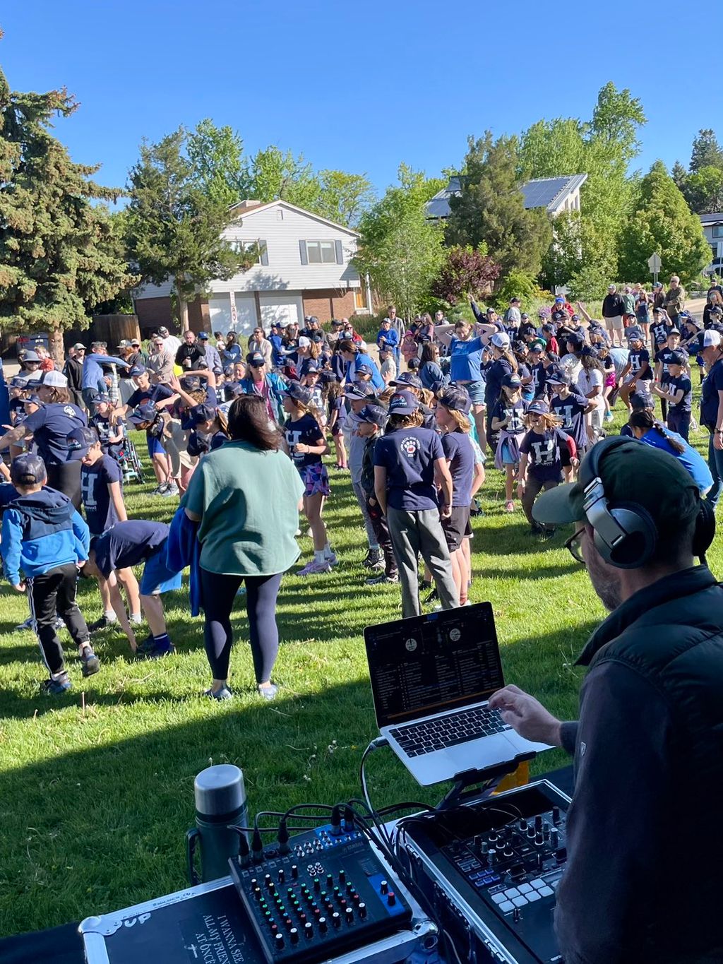 Hyping up an elementary school fun run.