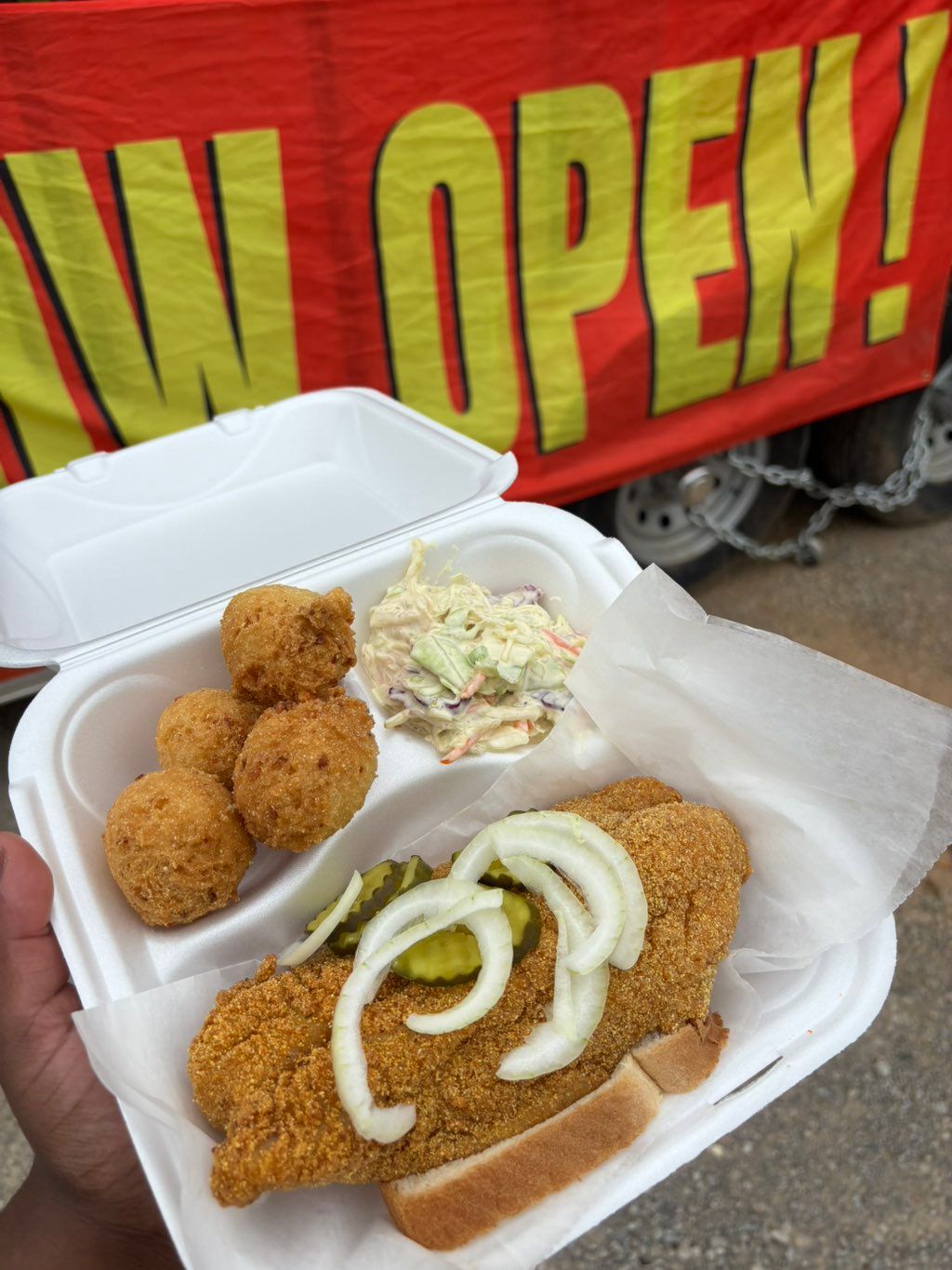 food truck menu: 2pc fish with housemade slaw and 