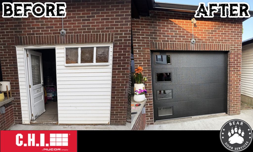 Man door and siding before. 9x7 Premium CHI Skylin