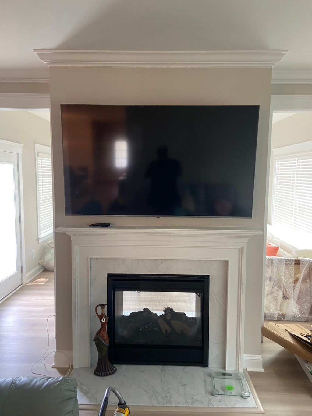 65in over fireplace w/wire concealment 