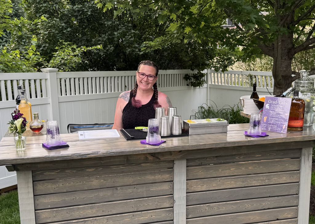 Yours truly behind a beautiful handmade bar! (not 