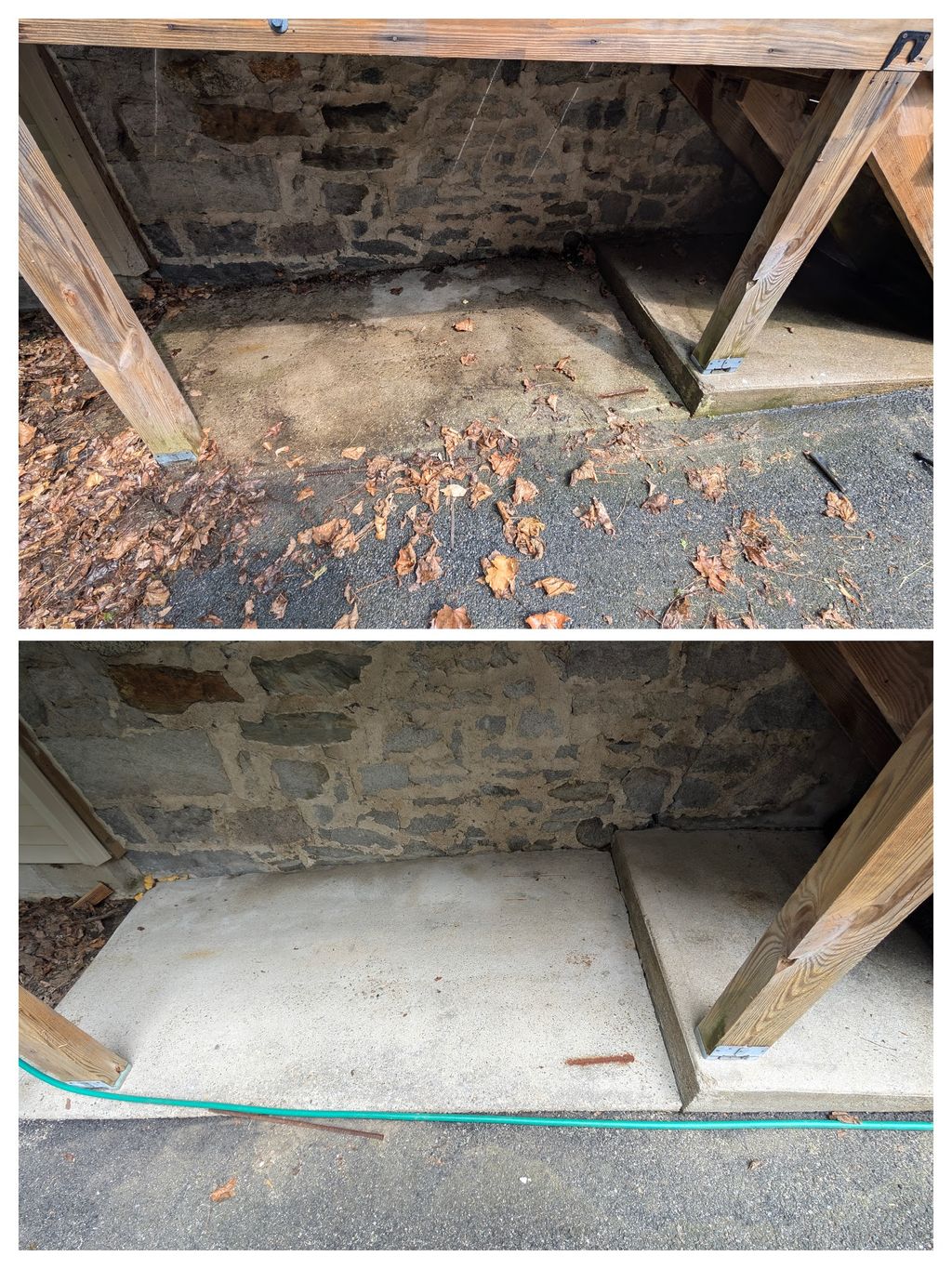 Concrete landing before and after