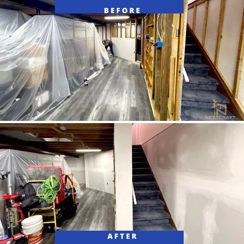 Drywall installation in basement complete.