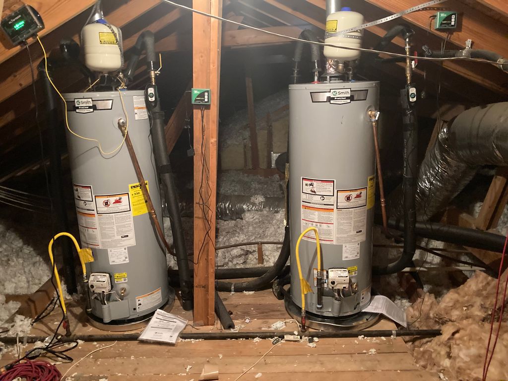 Two tank water heater installs with everything up 