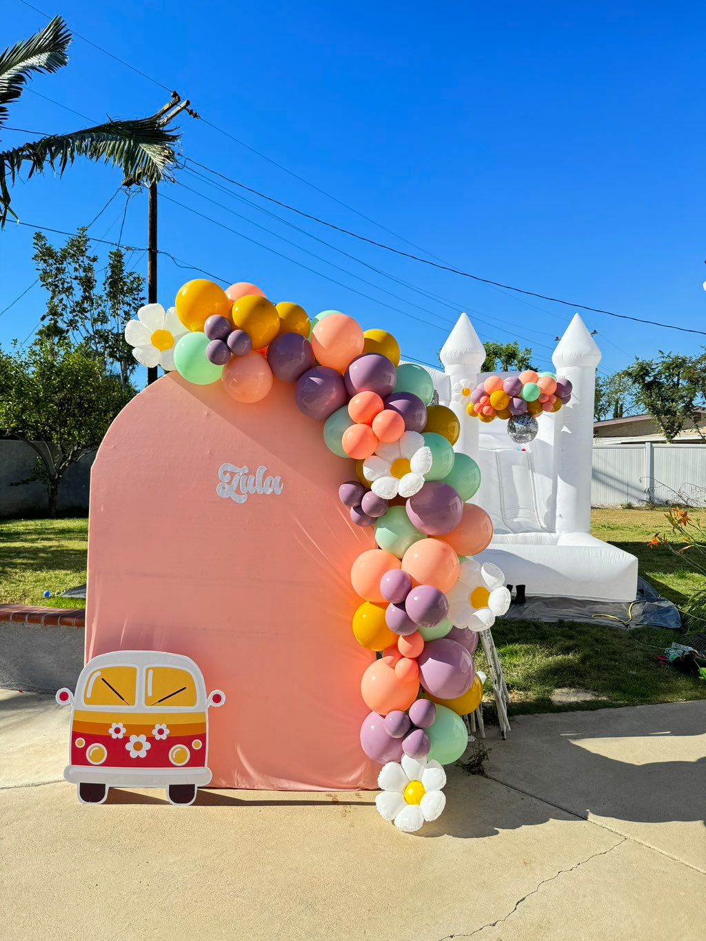 Groovy birthday, balloons arches available for jum