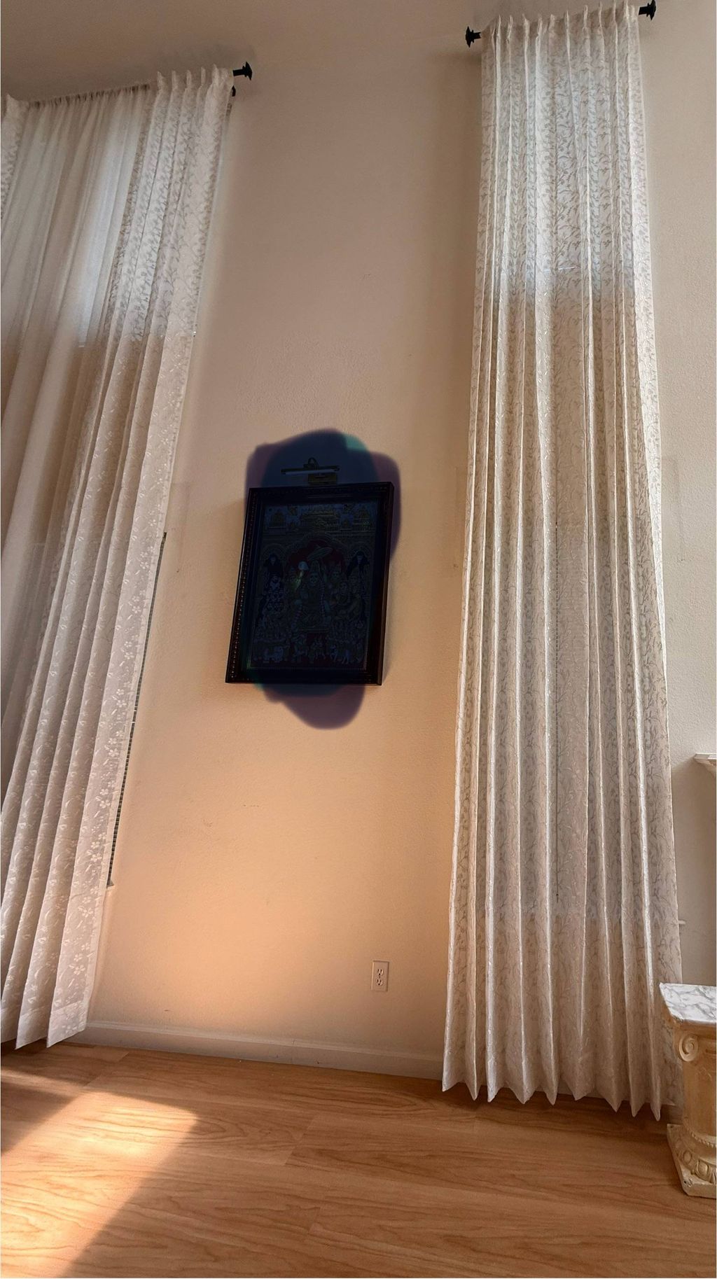 18' curtain rods/curtains with large picture frame